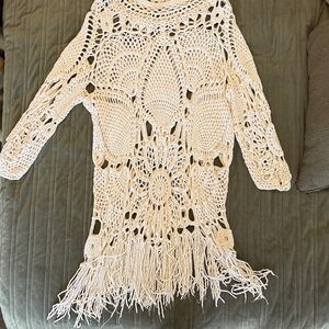 Michael Simon Cream Crochet Poncho